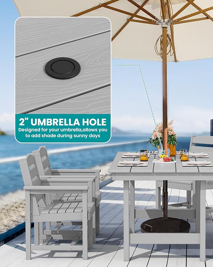SERWALL Outdoor HDPE Dining Table Set, 7-Piece Outdoor Dining Table Sets - Image 4