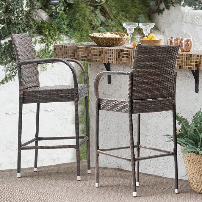 Homall Patio Bar Stools Wicker Barstools Indoor Outdoor Bar Stool Patio - Image 6