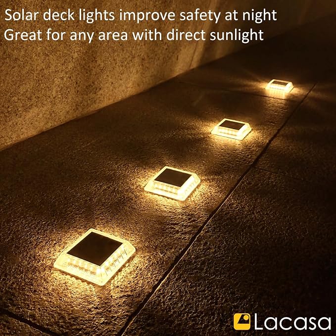 Lacasa Solar Deck Lights, 4 Pack 30LM LED Dock Light Warm White 2700K, Outdoor - Image 8