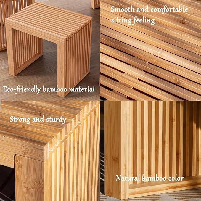 Small Bamboo Dining Bench, 17inch Farmhouse Decor Indoor Kitchen Table Bench - Image 5