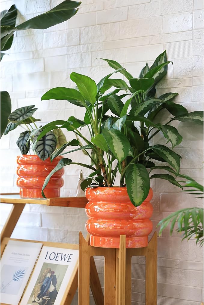 10 inch Ceramic Plant Pots for Indoor Plants, Rainbow Pearl Glaze Planter - Image 5