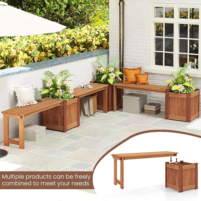 HAPPYGRILL Outdoor Bench with Raised Garden Bed, Wood Planter Box with Spacious - Image 5