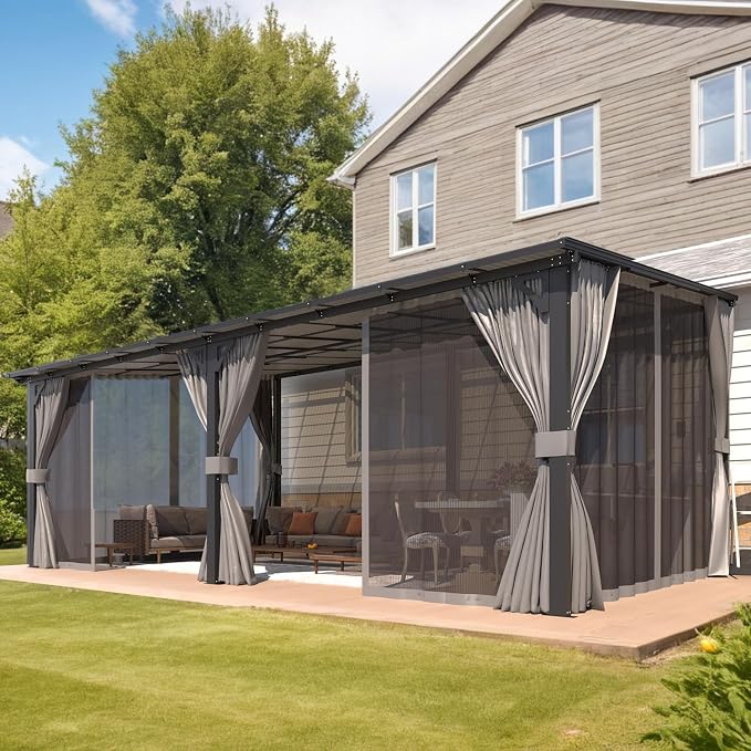 AECOJOY 20' X 12' Gazebo for Patio, Large Wall-Mounted Lean to Pergola Gazebo - Image 4