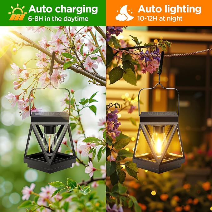 KOOPER 4 Pack Solar Lanterns Outdoor Waterproof, Upgraded Black Metal Hanging - Image 5