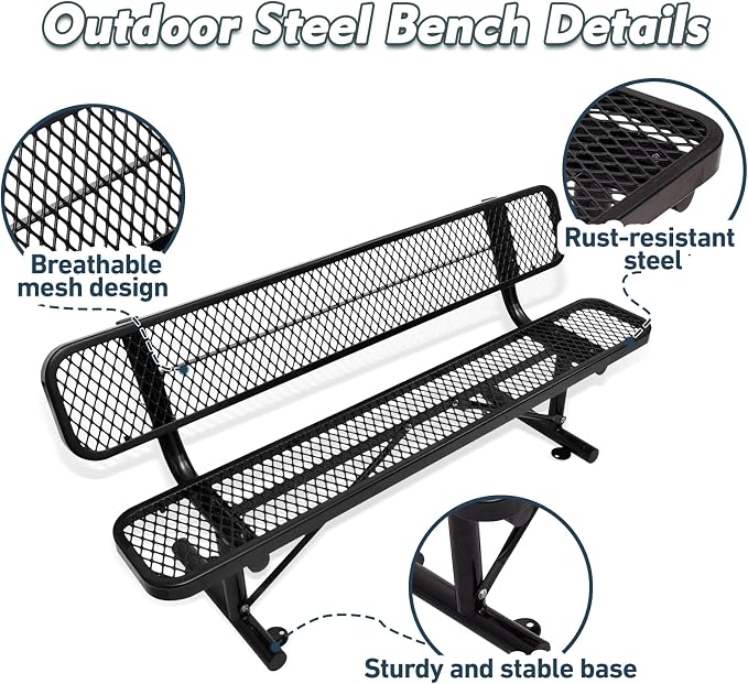 6FT/72INCH Heavy Duty Metal Park Bench - Image 6