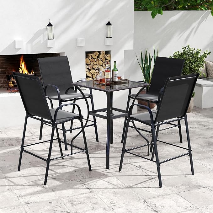 Tangkula Outdoor Bar Stools Set of 4, Enlarged Seat & Metal Frame, Tall Patio - Image 2