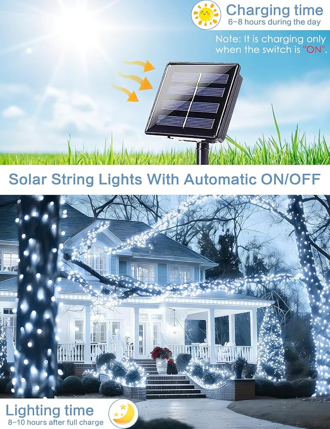 Solar String Lights Outdoor, 2 Pack 144FT 400 LED Solar Twinkle Lights - Image 4