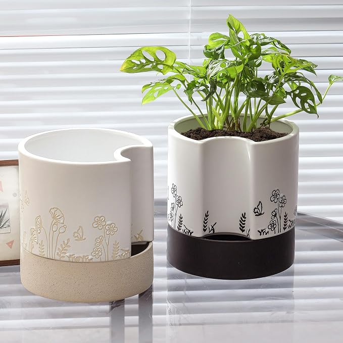 Nihow Self Watering Plant Pot: 8 Inch Ceramic Planter - Image 8