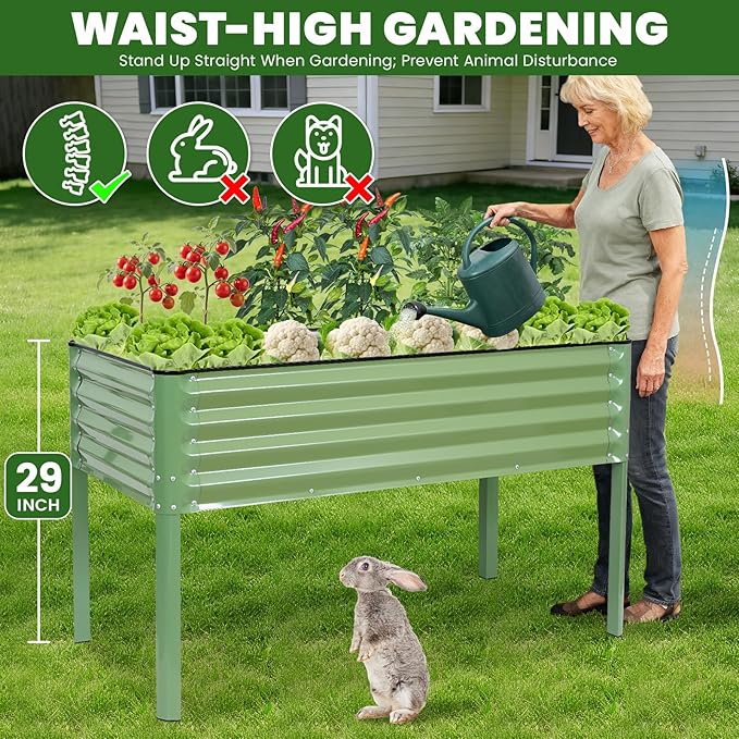 G GOOD GAIN Elevated Raised Garden Bed 2' x 4'- Galvanized Metal Planter Boxes - Image 2