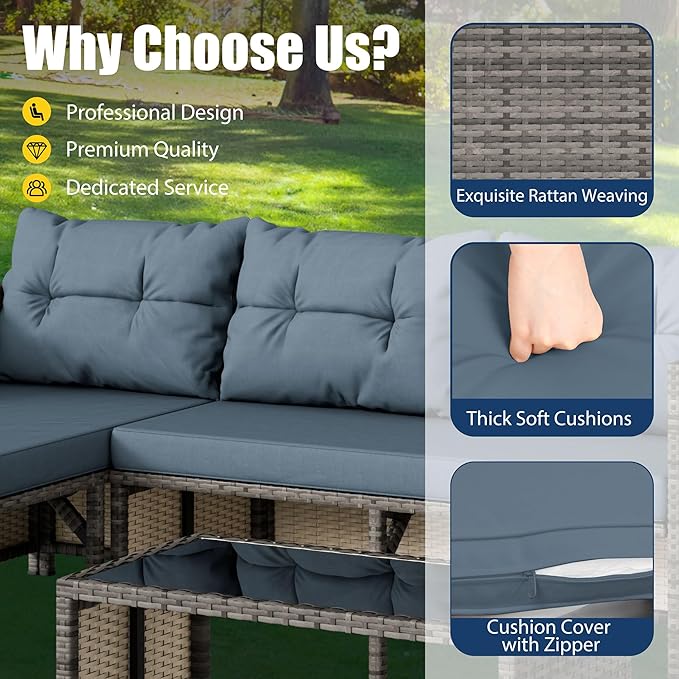 Vongrasig 3 Pieces Patio Furniture Sets, All-Weather Wicker Outdoor Sofa Couch - Image 4