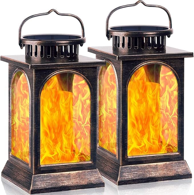TomCare Solar Lights Flickering Flame Upgraded Metal Solar Lantern Outdoor by TomCare