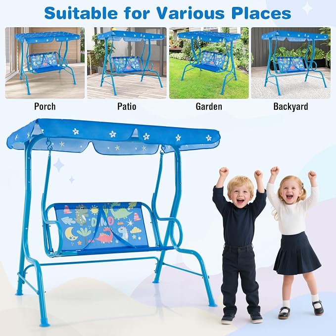 HONEY JOY Kids Patio Swing, 2-Seater Outdoor Porch Swing Lounge Chair, - Image 5