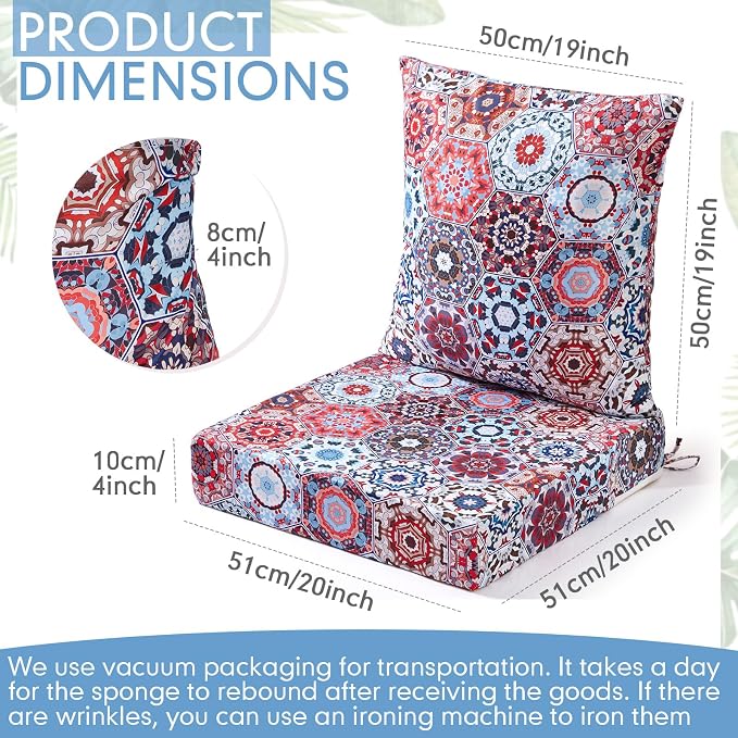 Hoteam 4 Set Outdoor Chair Patio Cushions 20 x 20 Inch Deep Seat Waterproof - Image 2