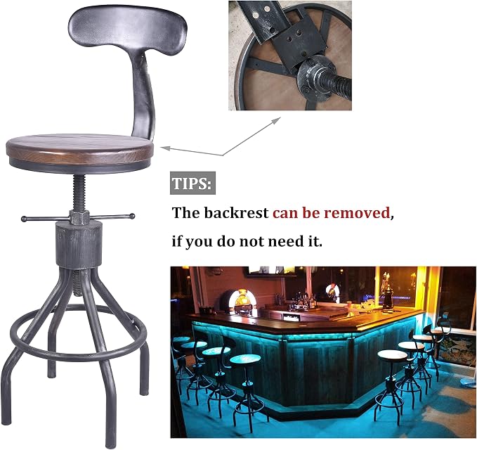 LOKKHAN Set of 2 Industrial Bar Stool-Adjustable Swivel Wood Metal Bar - Image 10