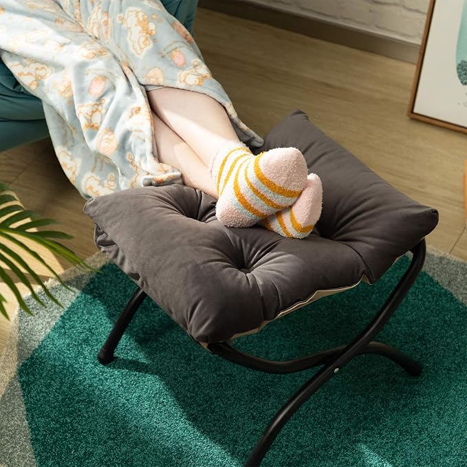 HollyHOME 15" Folding Footrest Stool, Upholstered Small Foldable Ottoman - Image 2