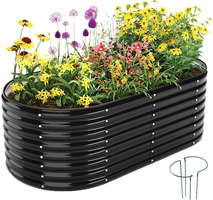 Garden Box Raised Flower Bed Galvanized Metal Planter Round Raised Garden Bed by ZFHgarden