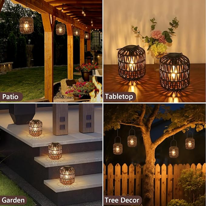 Rattan Outdoor Solar Lanterns, Solar Lights Outdoor Waterproof, 2 Pack Outside - Image 6