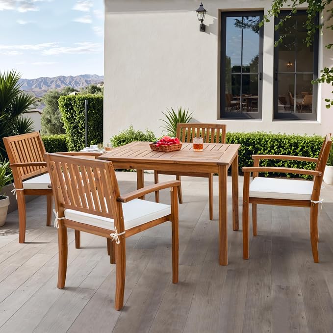Flamaker 5 Piece Outdoor Dining Set Acacia Wood Patio Table and Chairs - Image 6