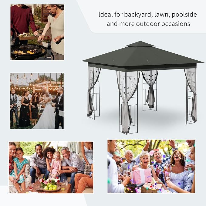 Outsunny 10' x 10' Metal Patio Gazebo, Double Roof Outdoor Gazebo Canopy Shelter - Image 6
