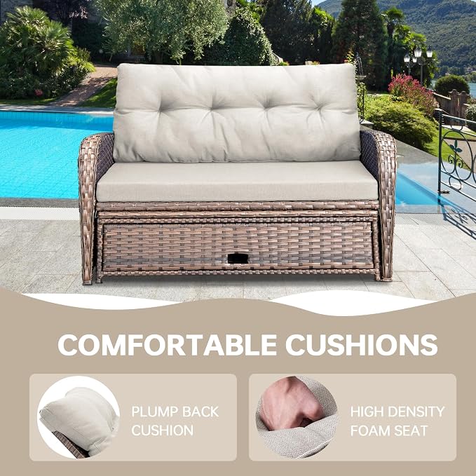 Patio Rattan Daybed, Wicker Recliner Loveseat - Image 6