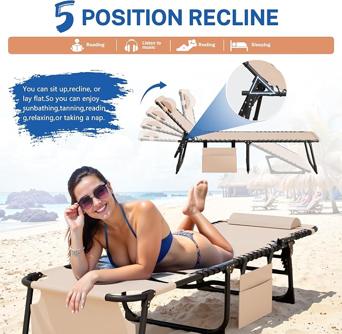 Devoko Beach Lounge Chair, Outdoor Sun Tanning Chair - Image 5