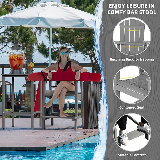 DWVO 25" Tall Adirondack Chair, Poly Bar Height Balcony Chairs, Weather-Durable - Image 5