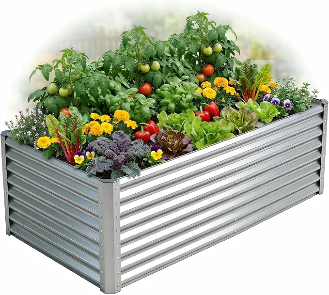 Galvanized Raised Garden Bed Kit Outdoor Patio, Deep Root Box Planter by Tegarbed
