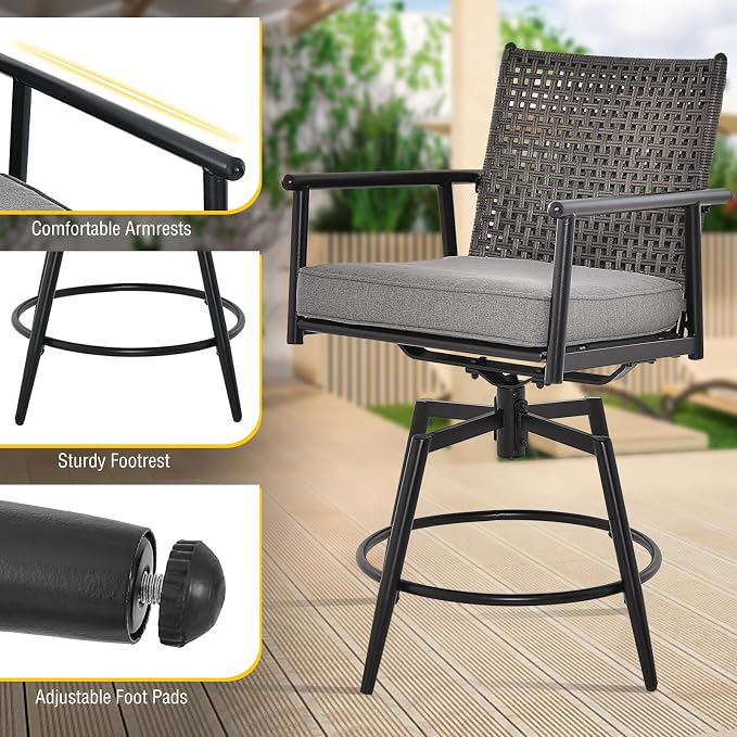 Tangkula Patio Swivel Bar Stools Set of 4, Outdoor Counter Height Bar Chairs - Image 8