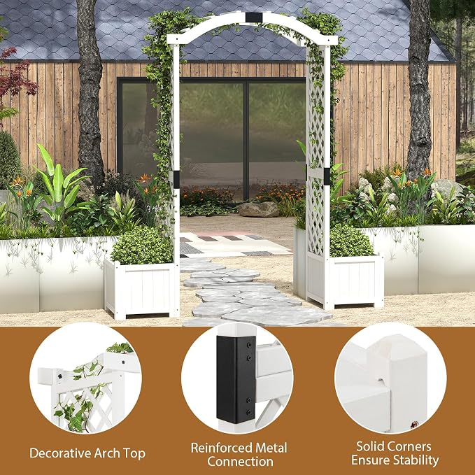Giantex Garden Arbor with Planter Boxes, Wooden Arch with Trellis and Raised - Image 8