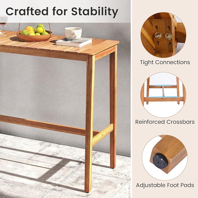 HAPPYGRILL Acacia Wood Outdoor Bar Table 55 Inch, Rectangular Pub Table - Image 9