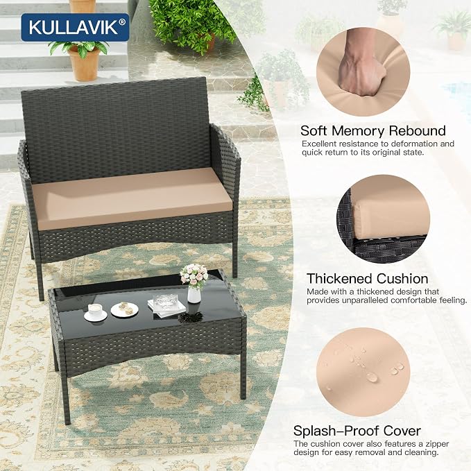 Kullavik 4 Pieces Outdoor Patio Furniture Set, PE Wicker Rattan Chairs Garden - Image 4