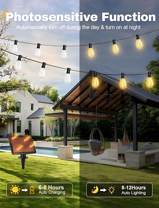 Tenmiro 60FT Solar String Lights Outdoor - Image 3