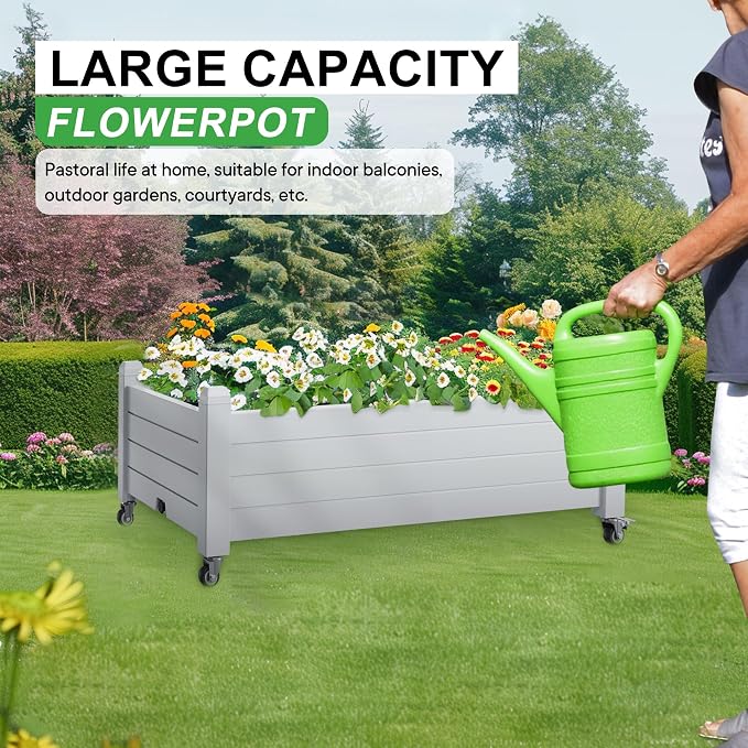 Raised Garden Bed with Wheels, 21 Gallon Self-Watering Outdoor Raised Planter - Image 6