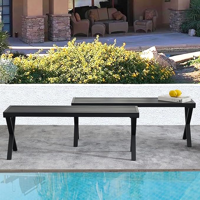 Black Outdoor Bench Set of 2, Patio Garden Bench, All Wheather Outdoor Bench - Image 3