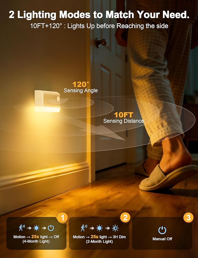 VOLISUN Motion Sensor Stair Light Indoor Rechargeable 3 Pack, Night Lights - Image 3