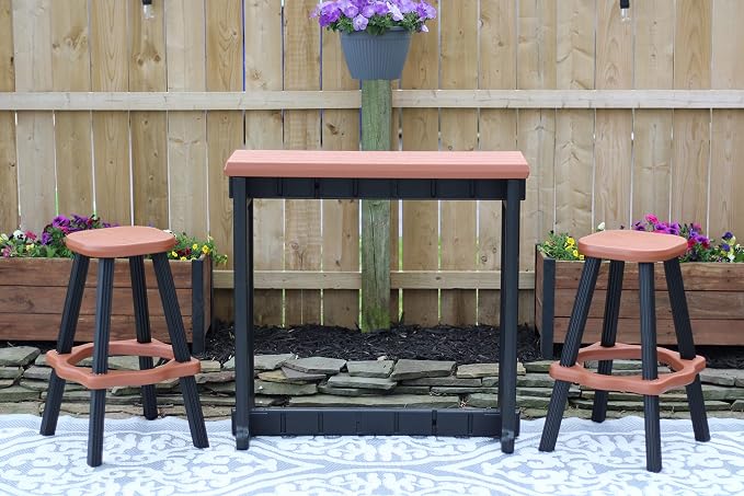 Single Bar Set Includes 2 Barstools Redwood Top & Black Base Ideal - Image 2
