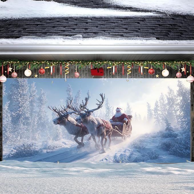 ANNA QUEEN Santa Sleigh Ride Christmas Garage Door Banner 6 x 13FT, Magical - Image 2