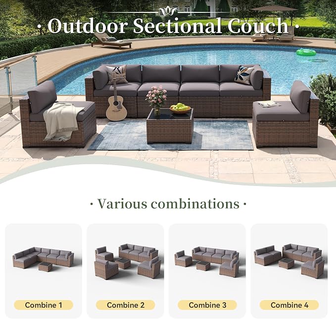 Aoxun 7 Piece Patio Furniture Set Wicker Rattan Patio Conversation Set Outdoor - Image 7