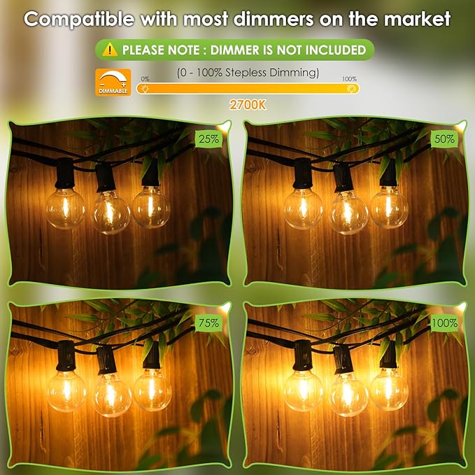 Mlambert 300Ft LED Outdoor String Lights Dimmable Waterproof G40 Globe Patio - Image 3