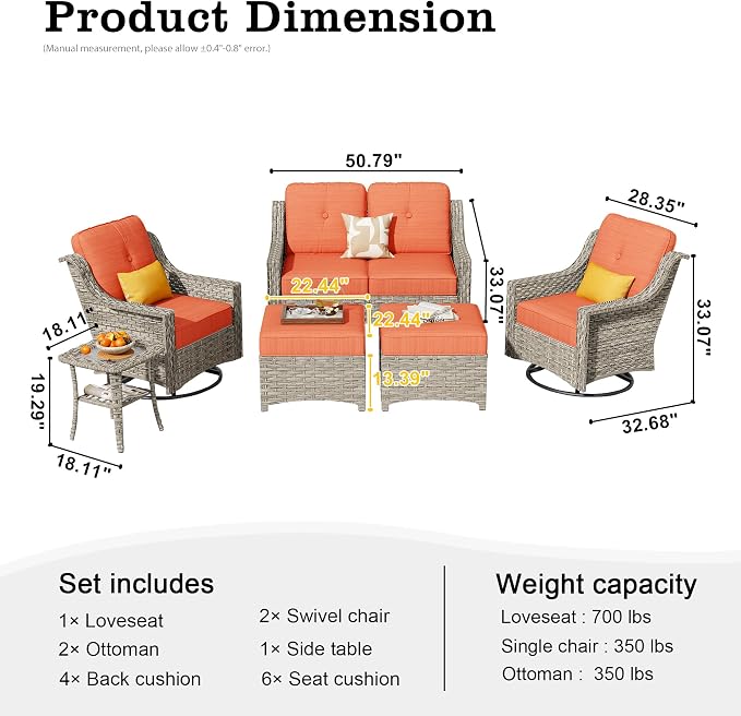 HOOOWOOO 6 Piece Patio Furniture Conversation Sets - Image 7