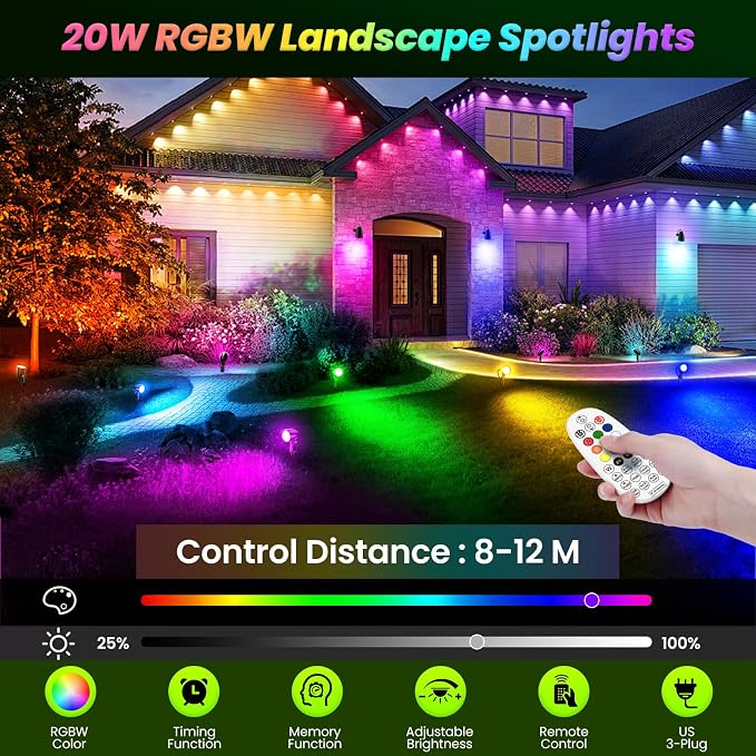 ZZXX 20W RGB Outdoor Spotlight Halloween 120V Color Changing Landscape Lights - Image 2