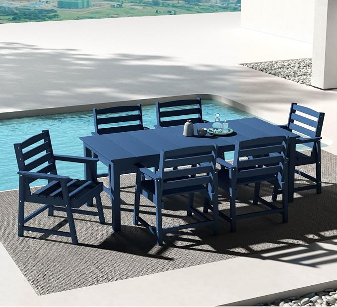 7-Piece Navy Blue Outdoor Dining Set - Image 9