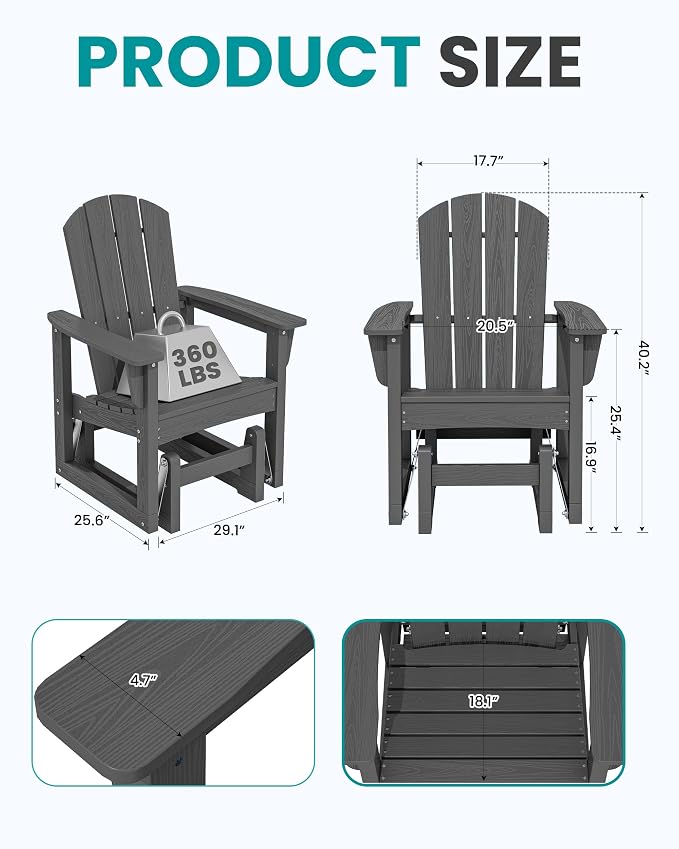 SERWALL Outdoor Glider Chair Set of 2, HDPE Wood-Like Patio Glider Rocker - Image 2