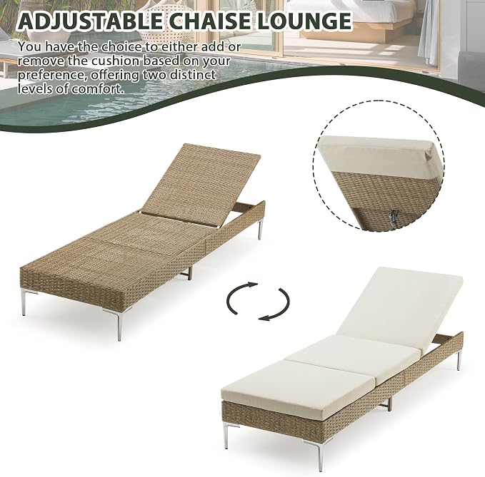 HOMREST Outdoor Chaise Lounge Chair Set of 2, Patio Wicker Lounge Chairs - Image 5
