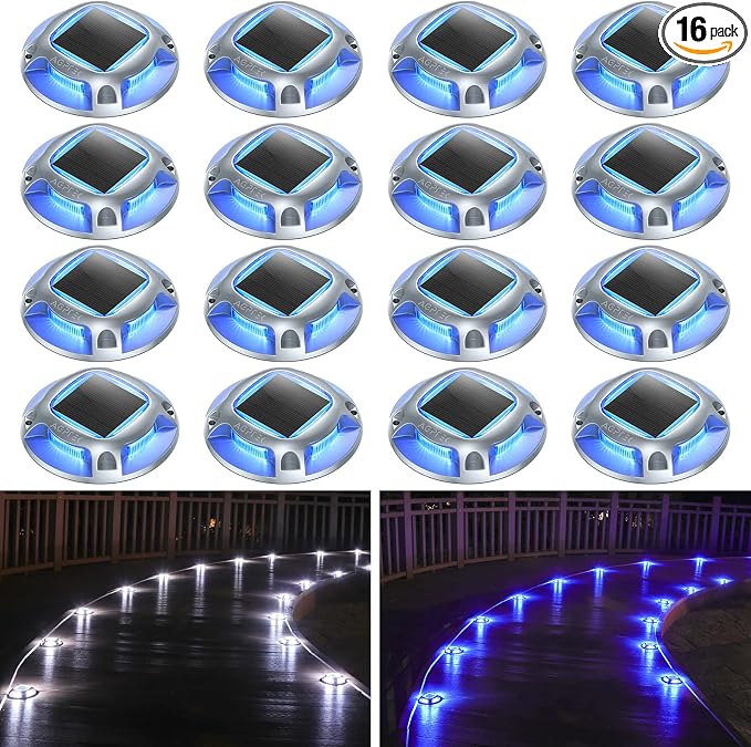 AGPTEK Solar Driveway Lights Outdoor 16 Pack, 2 Color Modes LED Deck Dock by AGPTEK