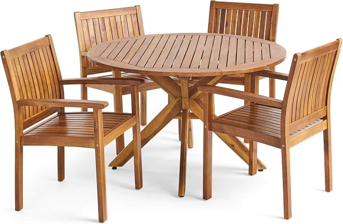 Christopher Knight Home Kally Outdoor Five Piece Acacia Dining Set, Teak Finish by ChristopherKnightHome