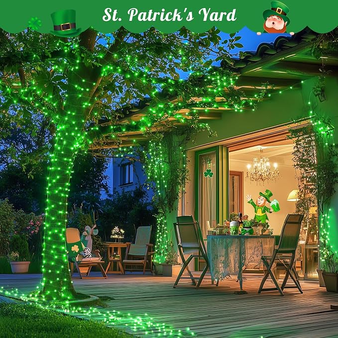 JMEXSUSS 2 Pack St Patricks Day Solar Lights, Each 33ft 100 LED Green Solar - Image 2