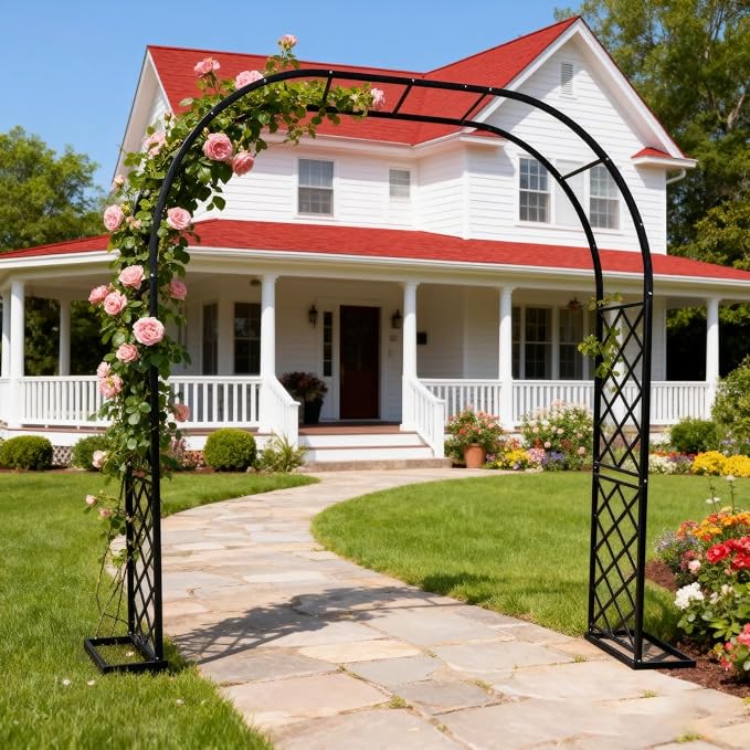 Metal Garden Arbor, 90.5" W x 94.5" H Heavy Duty Metal Garden Arch Trellis - Image 2