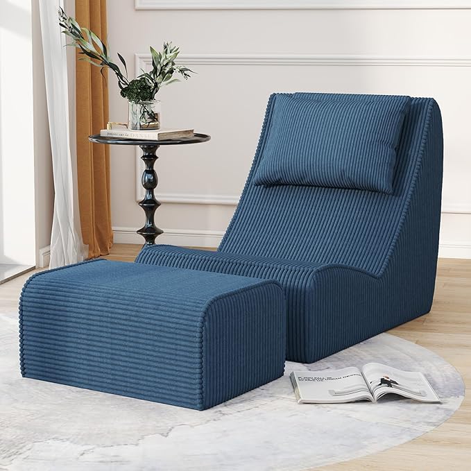 Giant Bean Bag Chair for Adults, Corduroy Chaise Lounge by SnugSofeeFoamSofa