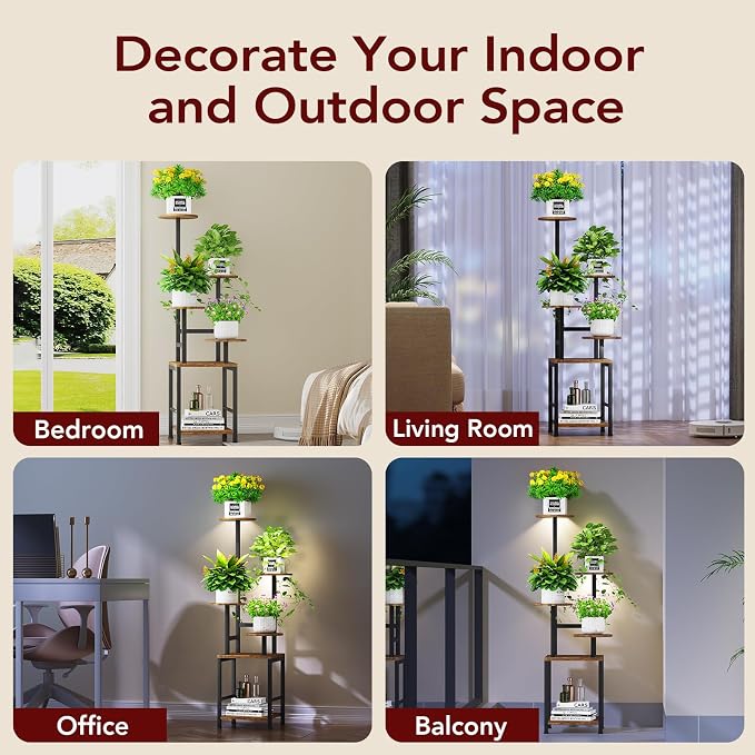 Round Plant Stand Indoor with Grow Light, 5-Tiered Tall Plant Stand Indoor - Image 4